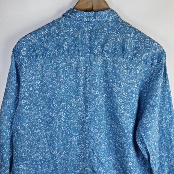 Frank and Eileen Linen Button Up Shirt Womens Small Blue Floral Long Sleeve - Picture 5 of 16